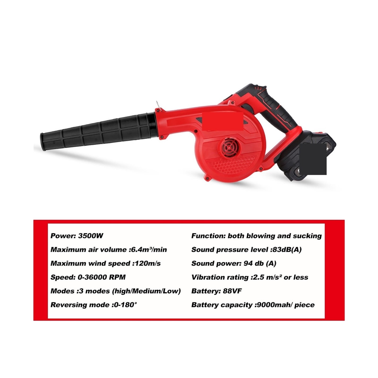 2In1 3500W Cordless Electric Air Blower, 36000RPM Wireless blower Leaf Garden Sweeper Tools For 18V Battery Vr ,Powerful & Energy-Efficient