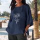 thumbnail image 2 of TaTaai Women Casual Loose Imitation Linen Blouses 3/4 Sleeve Round Neck Oversized Pocket Lightweight Breathable Summer Daily Tops Gift, 2 of 6