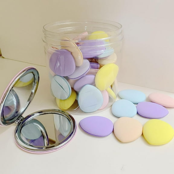 50 PCS Small Mini Makeup Sponges and Powder Puff with Makeup Mirror, Multi Colored Beauty Blender Makeup Sponge Facial Makeup Tools (Makeup Sponge egg)