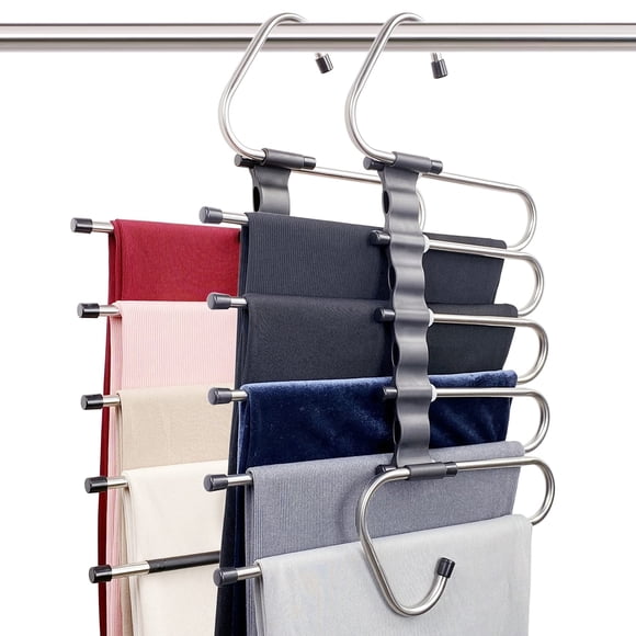 Perchas mágicas para pantalones que ahorran espacio, paquete de 2 para armario, múltiples capas, usos multifuncionales, organizador para pantalones, bufandas, holguras (paquete de 2 con 10 clips de me