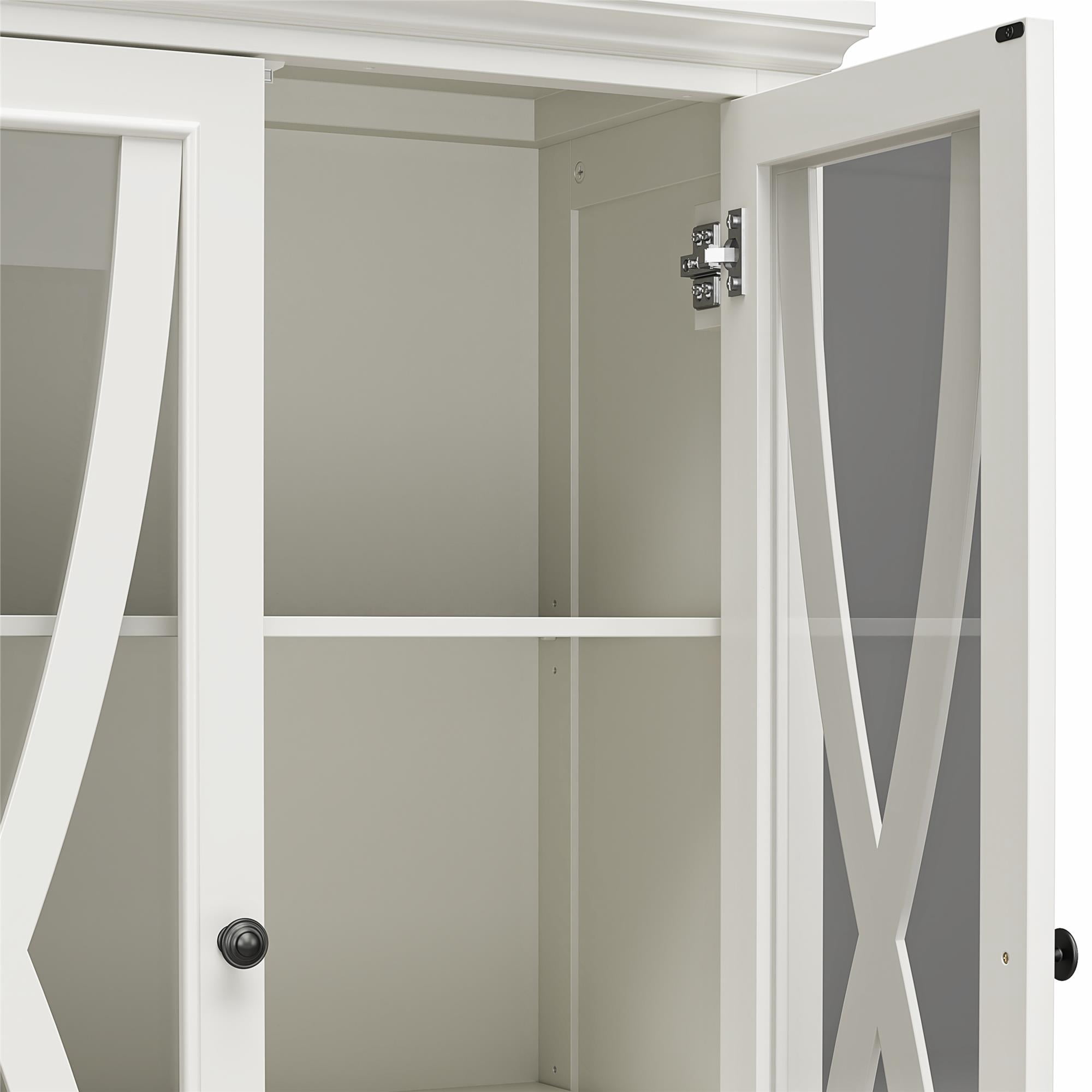 Ameriwood Home Pennington Tall Accent Cabinet with Glass Doors, White