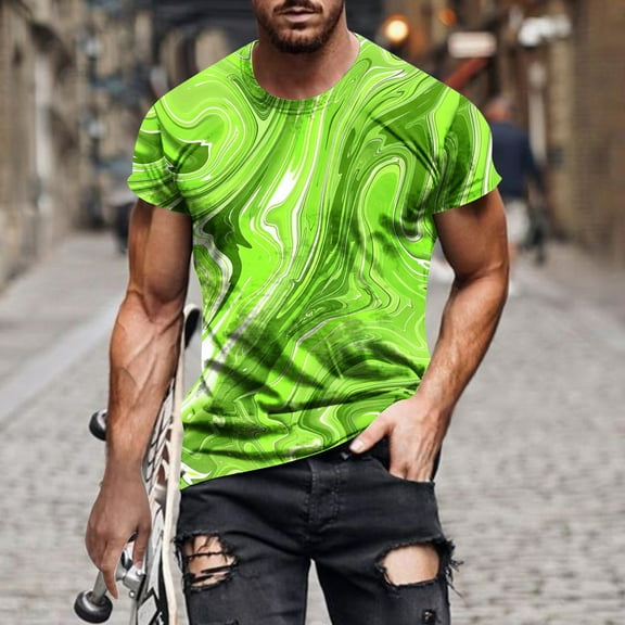 WAENQINLA Summer Shirts for Men Muscle Fit Short Sleeve Crewneck Shirts Stylish Print Graphic Tee Shirts Casual Pullover