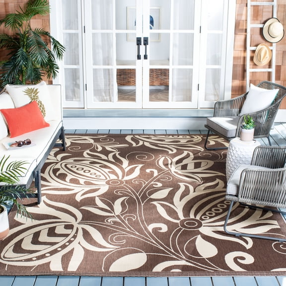 Safavieh Courtyard Crystal Floral Indoor/Outdoor Area Rug, Chocolate/Natural, 6'7" x 6'7" Square