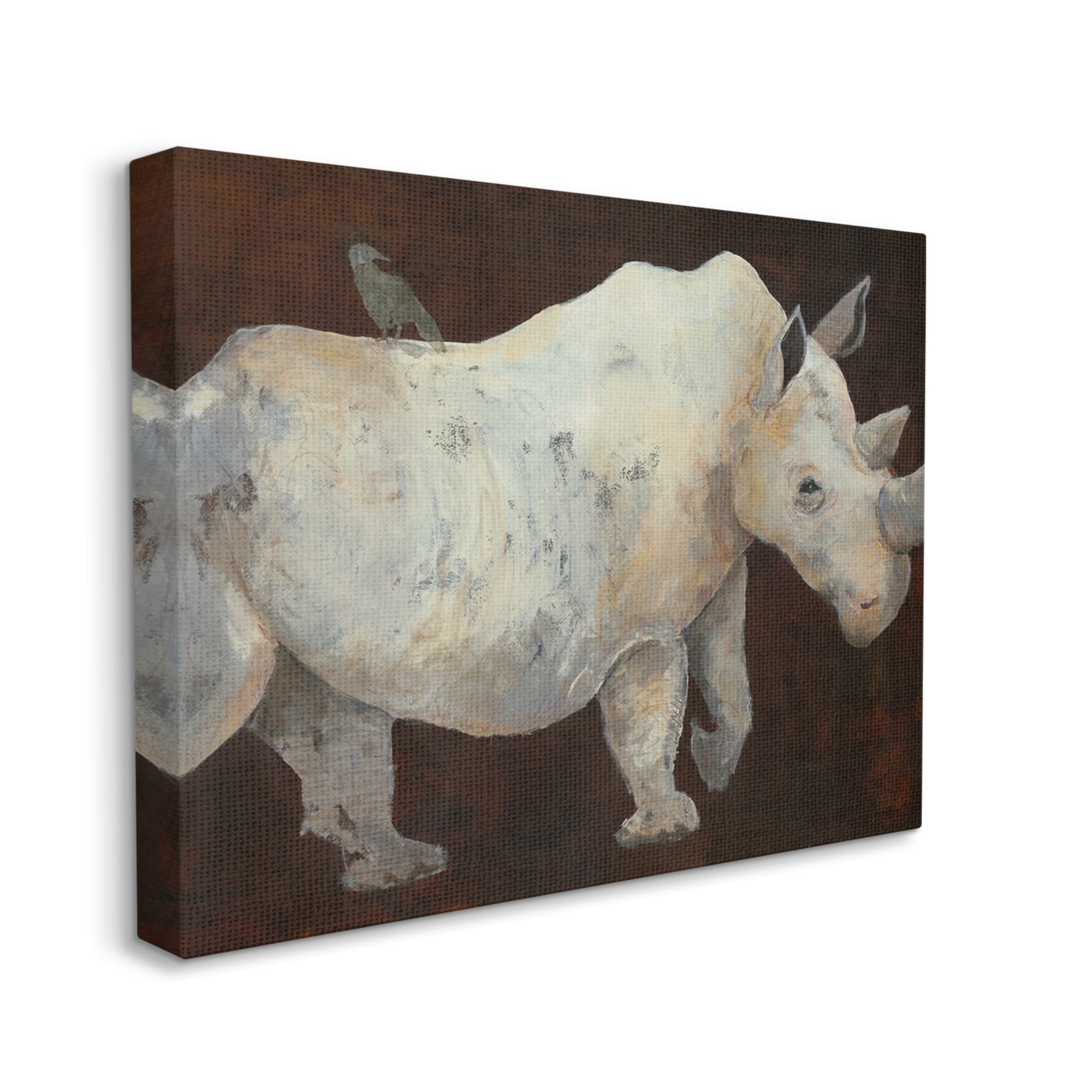 Stupell Industries Bird Perched on Rhino Contemporary Portrait Painting Canvas Wall Art, 20 x 16, Design by Roberta Dyer