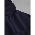 thumbnail image 4 of Black Knit & Woven Patchwork V-Neck Ruffle Backless Mini Dress, Ruched Waist, Elegant Vacation Casual Wear, 4 of 10