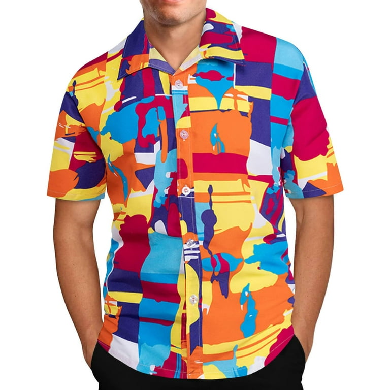 ZCFZJW Men's Hawaiian Shirt Quick Dry Tropical Aloha Shirts Casual Button  Dwon Regular Fitted Short Sleeve Beach Holiday Shirts Yellow XXXXXL