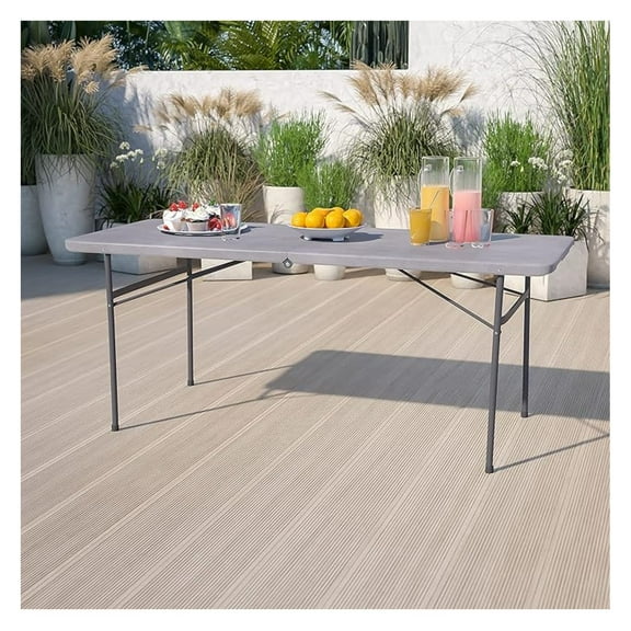 AIZYT 6-Foot Bi-Fold Dark Gray Plastic Folding Table with Carrying Handle Portable Indoor Outdoor Banquet Event Party Table