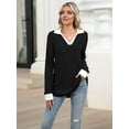 thumbnail image 6 of Women'S V Neck Sweaters Pullover Color Block Collar Long Sleeves Loose Fit Casaul Tunic Tops Shirts, 6 of 8