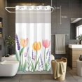 thumbnail image 5 of Spring Tulip No Hooks Shower Curtain with Snap-in Liner Country Pink Orange Purple Flower Green Leaf Shower Curtains for Bathroom, Waterproof, Easy Install, Washable 54"x78", 5 of 9