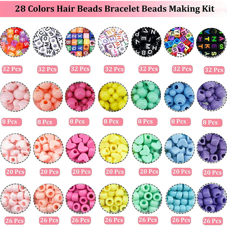 Wavlakth 1460 Pcs Hair Beads for Braids Girls, Acrylic Heart Star Pony Bead  Mickey Pastel Beads with Elastic Rubber Band Threaders Kit Cute Kandi Fun