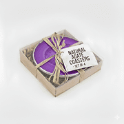 Modern Home Set of 4 Natural Agate Stone Coasters - Purple w/Silver Edge