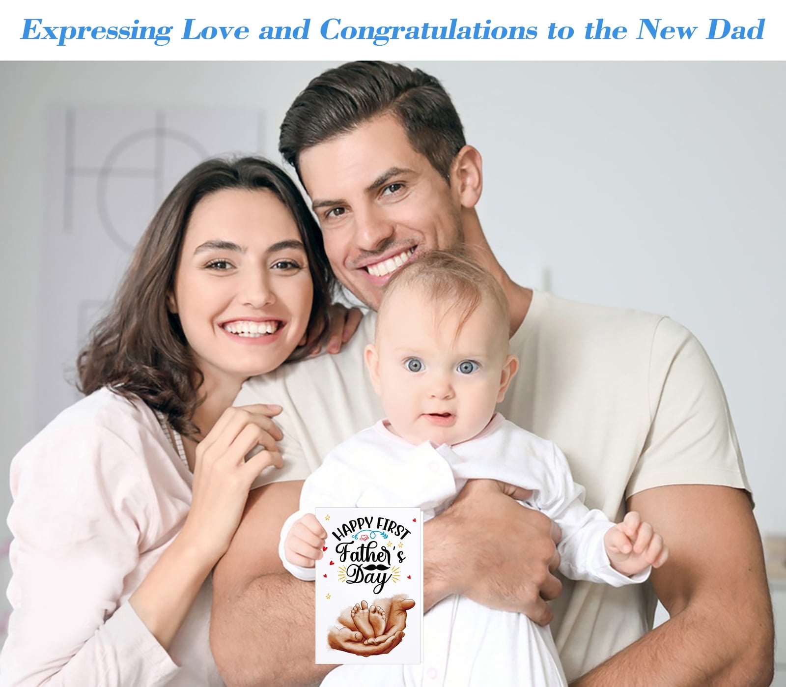 WaaHome First Fathers Day Card - Happy First Father's Day Gifts Card with Envelope First Time Dad Fathers Day Gift for New Dad from Wife Baby Girl Boy