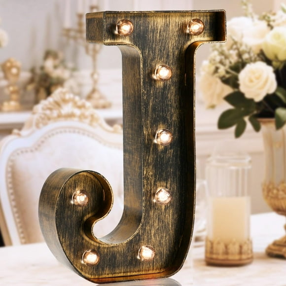 Letra marquesina OYCBUZO LED negro dorado de estilo vintage - J