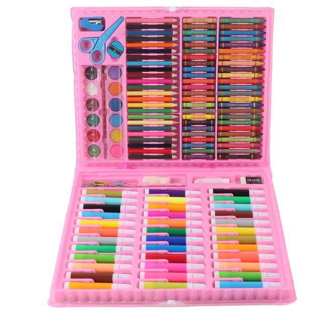 Juego de 150 piezas de pintura para niños, lápiz de acuarela, crayón, suministros de arte para estudiantes, color rosa