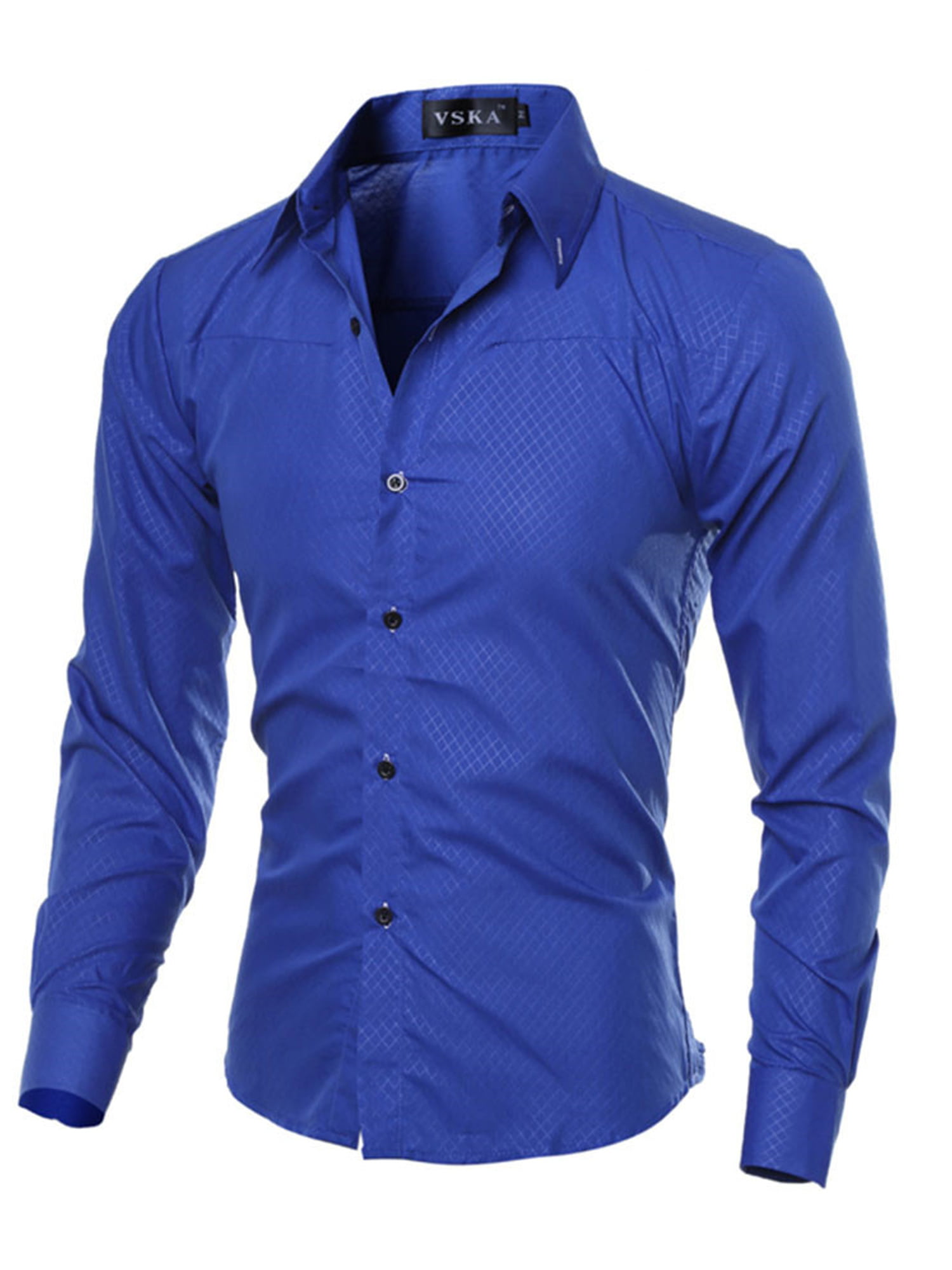 Vska Mens Plaid Business Classic-Fit Office Comfort Button Dress Shirt