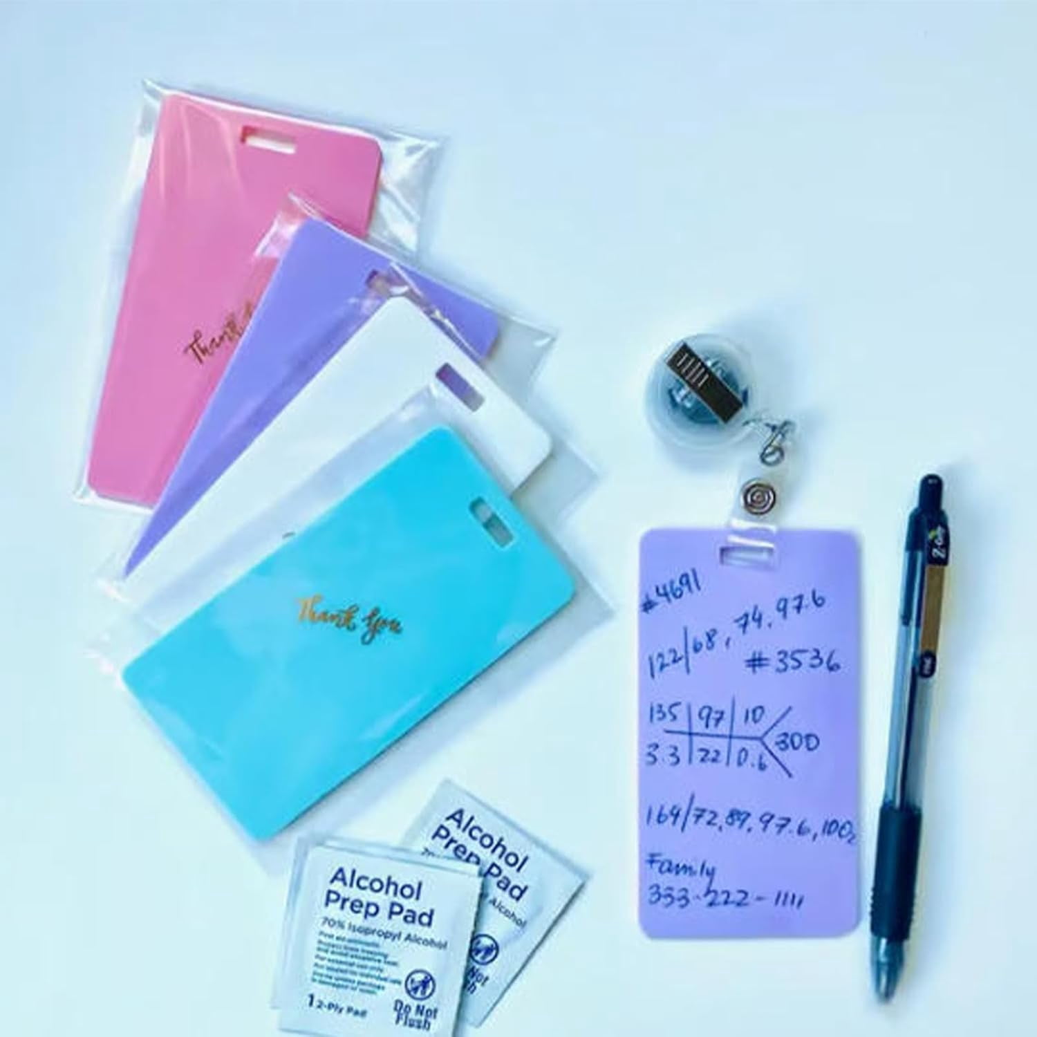 Erasable Badge Note, Erasable Silicone Badge Note, Ballpoint Pen Write & Alcohol Erasure, Reusable ID Card Badges Reel Notepad, Portable Quick Note Taking Pad for Nurses, Doctors (4pcs, Vertical)