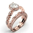 thumbnail image 3 of Art Deco 2.75 Carat Oval Cut Diamond Moissanite Classic Engagement Ring, Halo Wedding Ring in 925 Sterling Silver With 18k Rose Gold Plating Gift For Her, Trio Set, Matching Band, 3 of 4