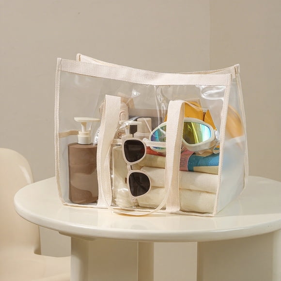 Bolsa de Mano Transparente Aprobada para Estadios | Bolsa de trabajo de playa de PVC transparente certificada en seguridad | Mangos de nylon reforzado | Gran capacidad 15.8x12.6x7.9 in | Bolso