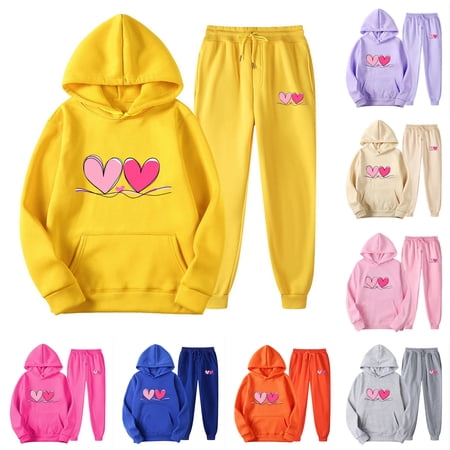 Feancey Valentines Day Sweatsuit for Women Plus Size Casual Hooded Set Novelty Love Heart Print Hoodies and Lounge Pants Two Piece Sets Beige L