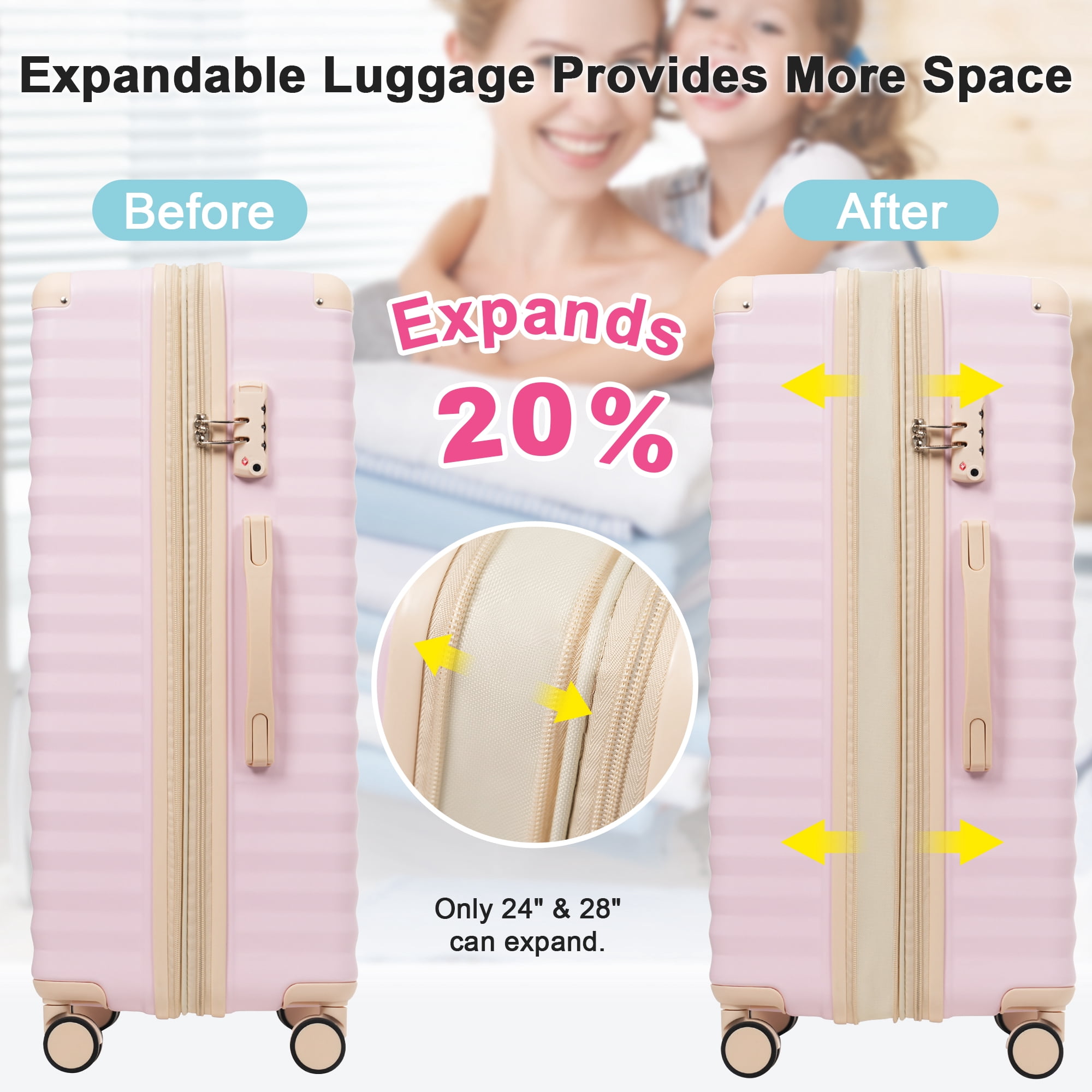 MAYEERTY 5-Piece Minimalist Luggage Set - 20" Front Opening Carry-On with USB/Cup Holder + 24"+28" Expandable + Duffel & Toiletry Bag