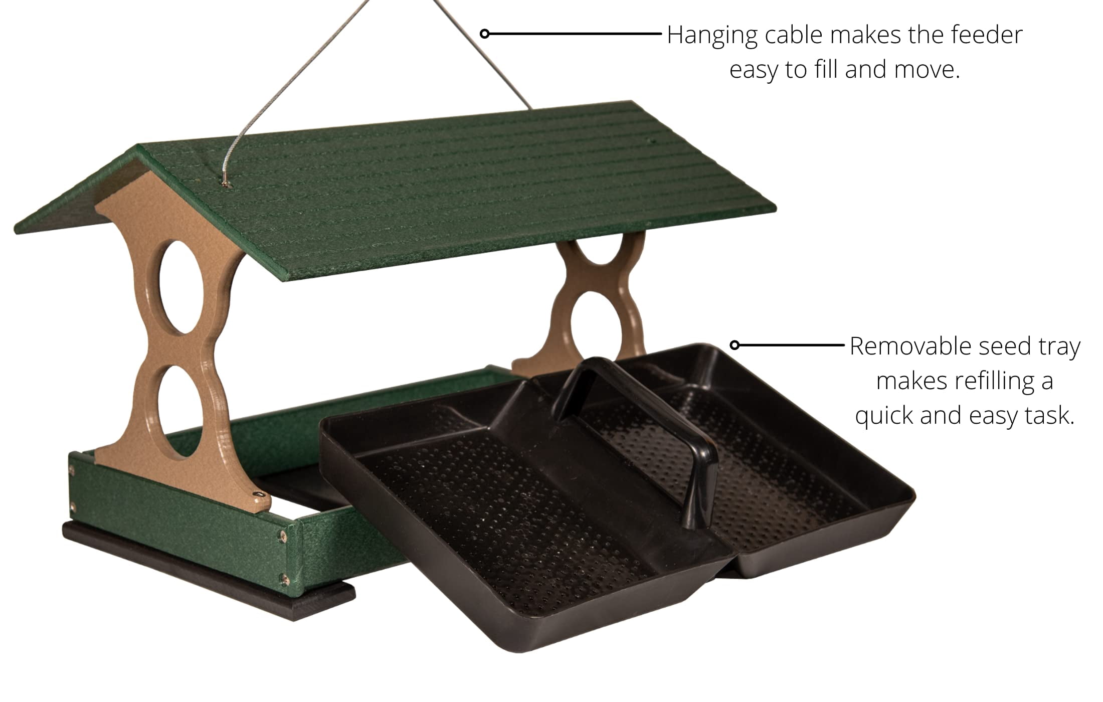 JCs Wildlife Large Fly Thru Bird Feeder (Green and Tan, Feeder Only)