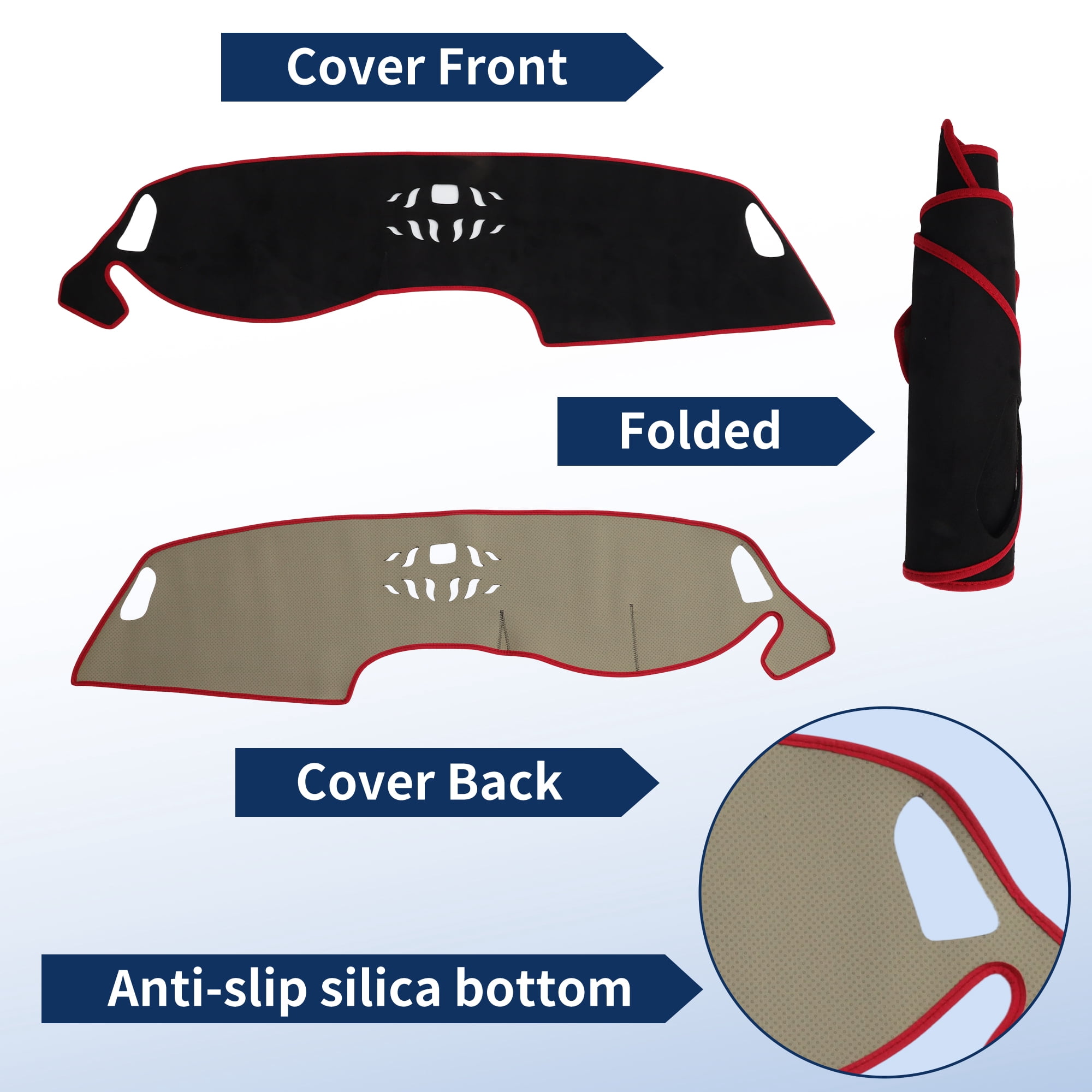 Unique Bargains Dash Cover for Honda HR-V 2023-2024 Without HUD Dashboard Cover Car Interior Anti-Slip/Anti Dust Suede Black with Red Edge 1 set