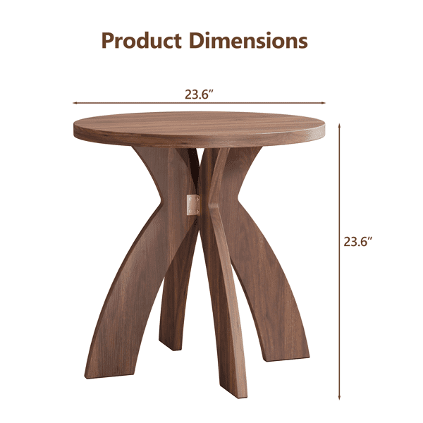 Round Side Table, 23.6 Inch Circular End Table with Curved Cross Legs, Melamine Laminated MDF Accent Table for Living Room, Bedroom, Balcony, Walnut