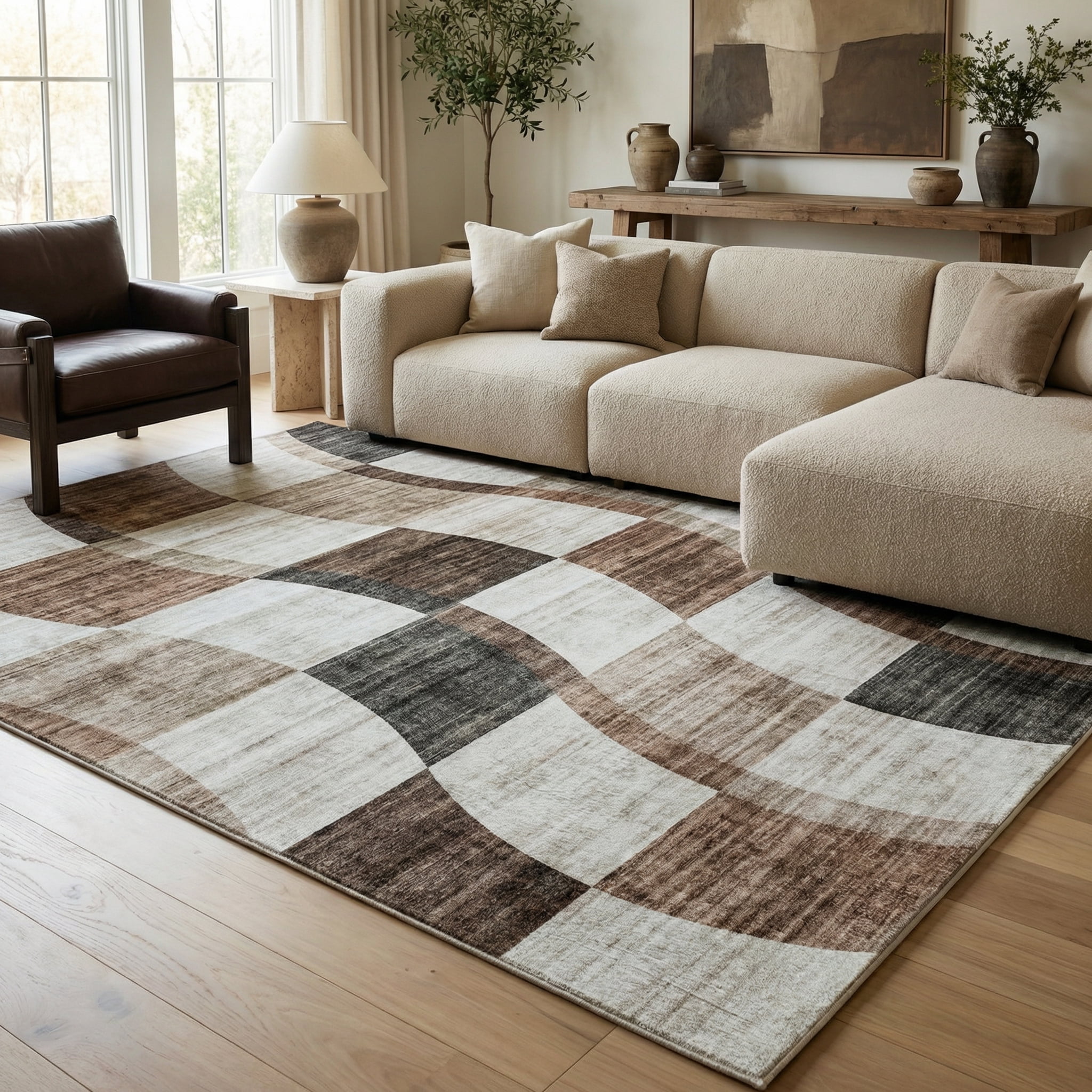 Rug Branch Eclipse Abstract Checkered Indoor Area Rug, Brown Beige, Abstract - Living Room, Bedroom, Dining Room, and Office