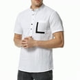 thumbnail image 4 of IYTR Mens Linen Shirts Patchwork Short Sleeve T Shirts 5-button Stand Collar Comfortable Lightweight Daily Work Shirts With Pocket Casual Summer Comfy White S, 4 of 5