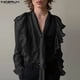 thumbnail image 4 of INCERUN Tops 2024 estilo americano moda sexy para hombres diseño de corbata suelta con volantes camisa casual ropa de club blusa de manga larga sólida S-5XL, 4 of 5