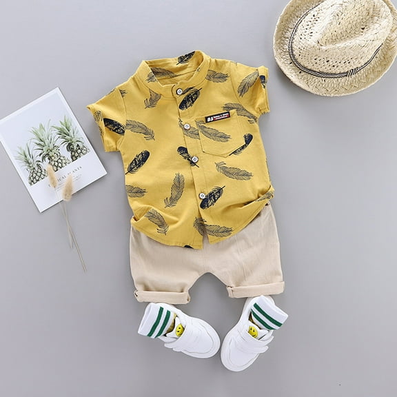 FAMTKT Toddler Baby Boy Shorts Sets Hawaiian Outfit,Infant Kid Cartoon Floral Short Sleeve Shirt Top shorts Suits