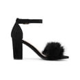 thumbnail image 3 of BLISSFUL STEP Women's Faux Fur Ankle Strap Block Heel Open Toe Sandals Black 7, 3 of 8