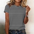 thumbnail image 2 of Comdrip Women Short Sleeve Striped Crew Neck Trendy Comfy Lightweight Summer Tops Casual Basic Versatile Daily Office Tee Shirts Black L, 2 of 4