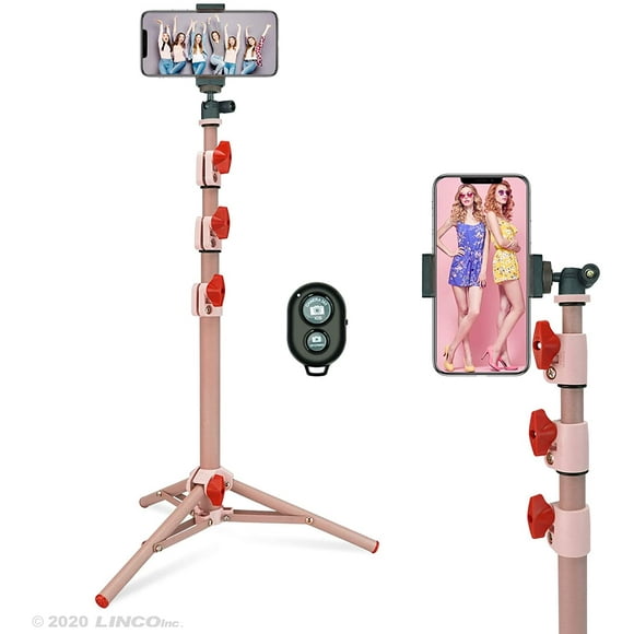 Selfie Stick & Tripod IBAOLE , Integrated, Portable All-in-One Professional, Heavy Duty, Lightweight, Bluetooth Remote for Apple & Android Devices, Separable Tripod Feet, Extends to 50", Pink Pink -