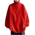 thumbnail image 1 of cfhntfmh Men's Turtneck Pullover Sweaters Long Sleeve Solid Color Thermal Knitted Tops Fall Winter Loose Warm Oversized Sweaters, 1 of 3