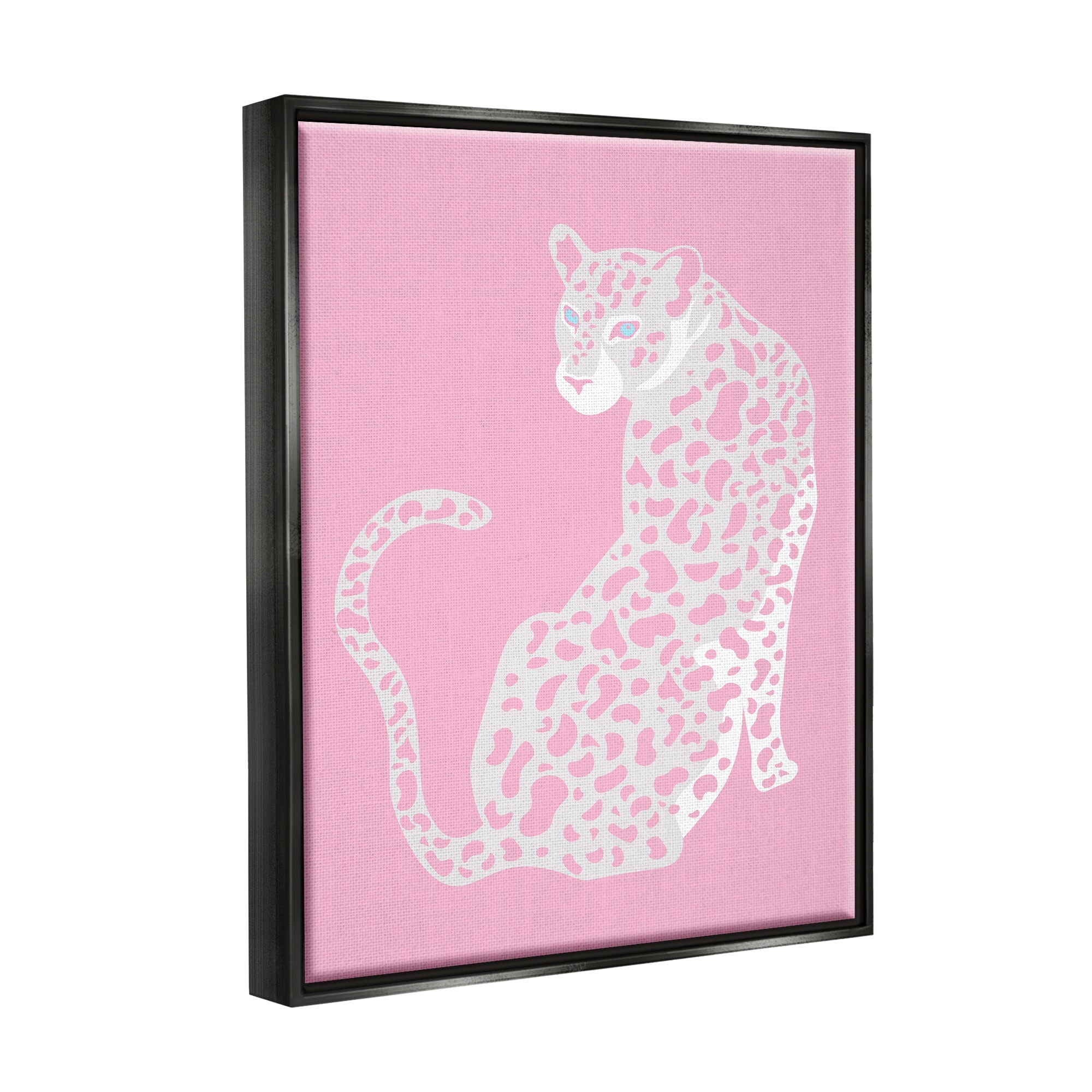 Stupell Industries Pink Modern Leopard Cheetah Portrait Piercing Gaze Graphic Art Jet Black Floating Framed Canvas Print Wall Art, Design by Birch&Ink
