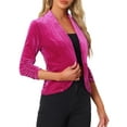 thumbnail image 4 of INSPIRE CHIC Valentine's Day Velvet Jackets for Women's 3/4 Sleeve Open Front Velvet Cardigan L Hot Pink, 4 of 6