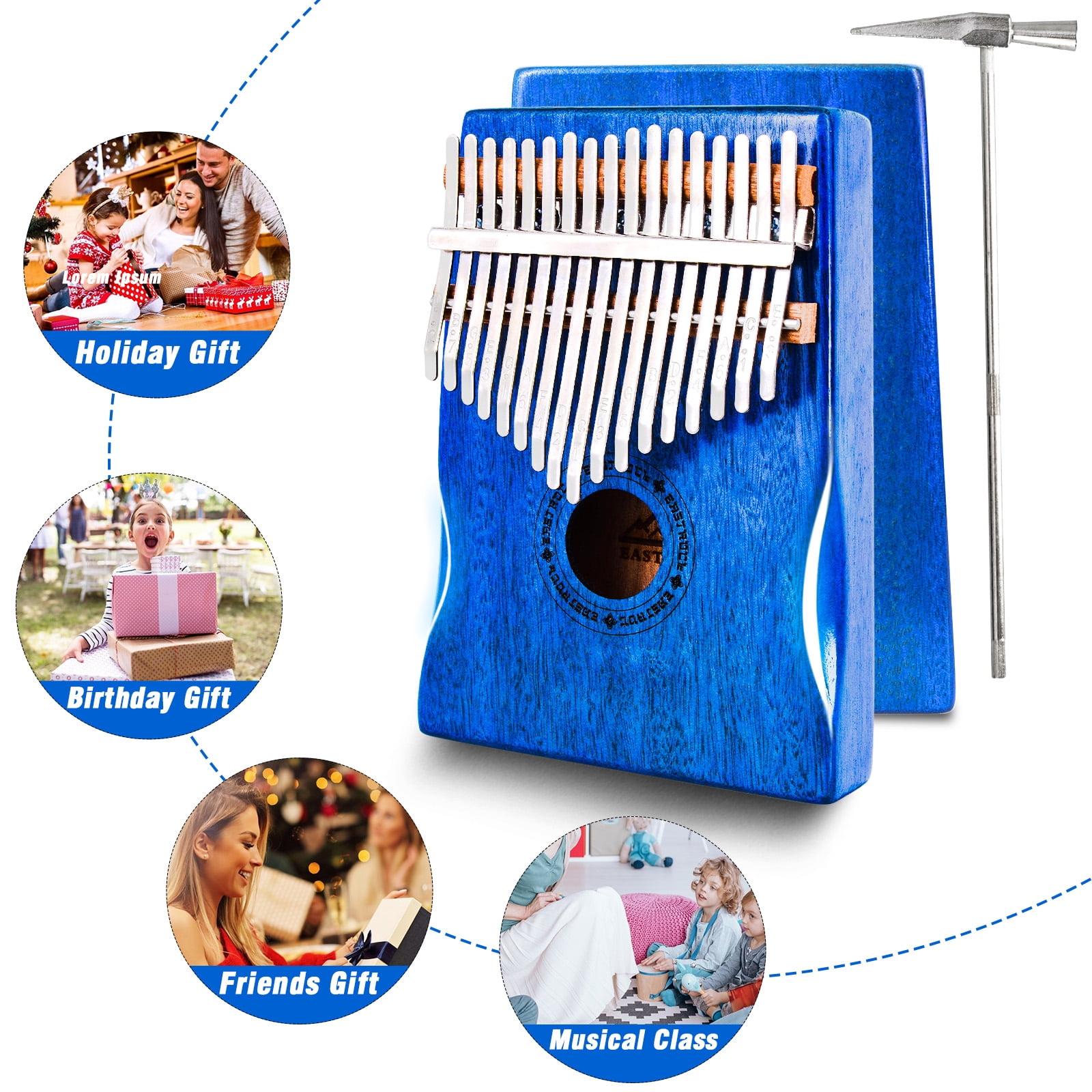 EASTROCK 17 Keys Kalimba Finger Piano Musical Instruments Solid Wood Bady & Hand Rest Design with Tuning Set & Bag,Blue
