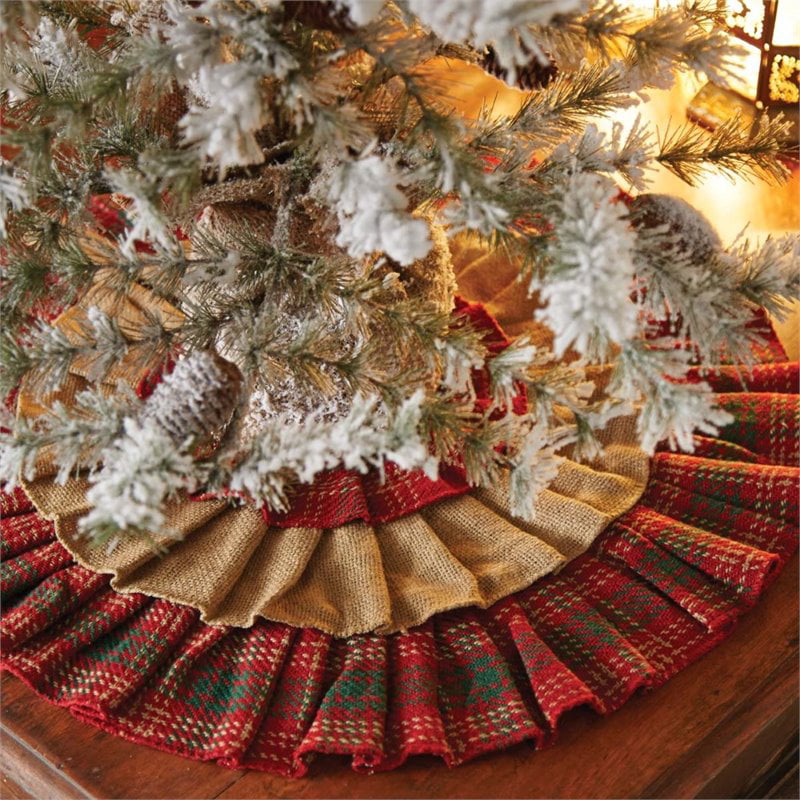 Christmas Holiday Decor Whitton Red Tree Skirt 50" Burlap VHC Brands 