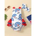 thumbnail image 2 of Suealasg Baby Girls 4th of July Outfits Sleeveless Rainbow Print Patchwork Romper with Hairband Newborn Infant Girls Summer Independence Day Clothes, 2 of 9