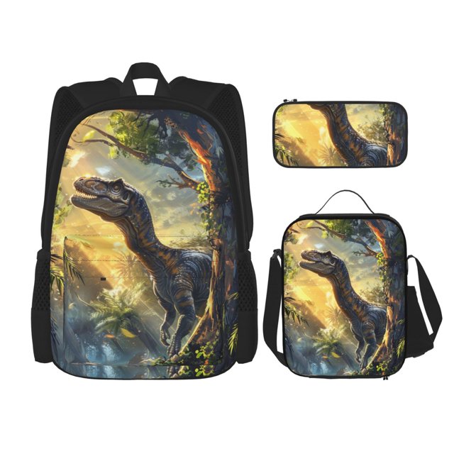 Fotbe Sunshine Jungle Dinosaur Set Escolar 3 en 1 para Niños - Mochila Duradera con Lonchera Aislante y Estuche para Lápices - Mochila Escolar para Niños y Niñas