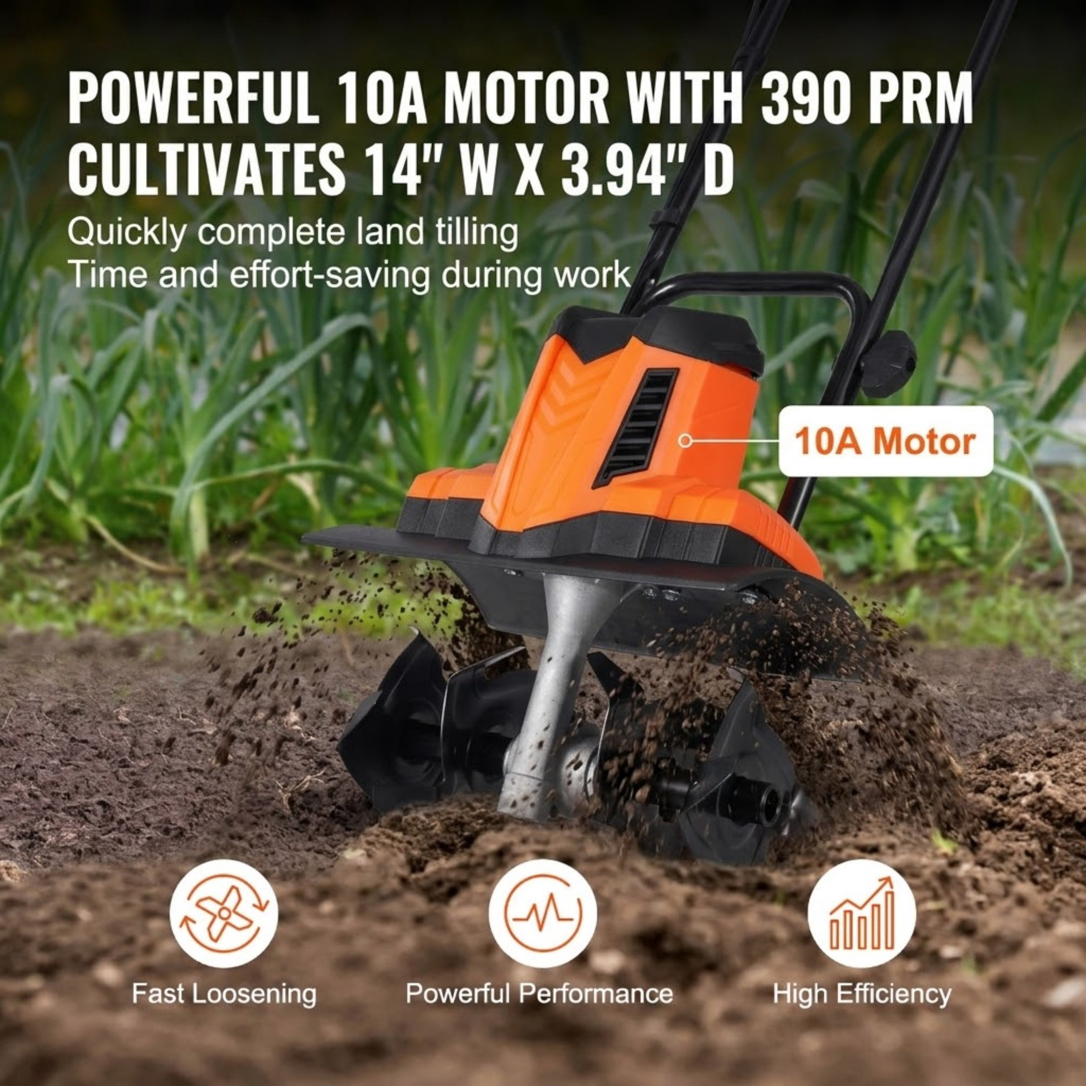 10 Amp Corded Electric Tiller and Cultivator, 14" Tilling Width & 3.94" Tilling Depth, Steel Tines Rototiller for Garden Soil Digging and Lawn Care