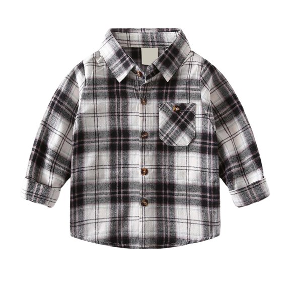 Tisuna Long Sleeve Shirts For Kids Boys Regular Fit Lapel Collar Plaid Print Tops Toddler Casual Wear Fall Tees Size 3-4 Years