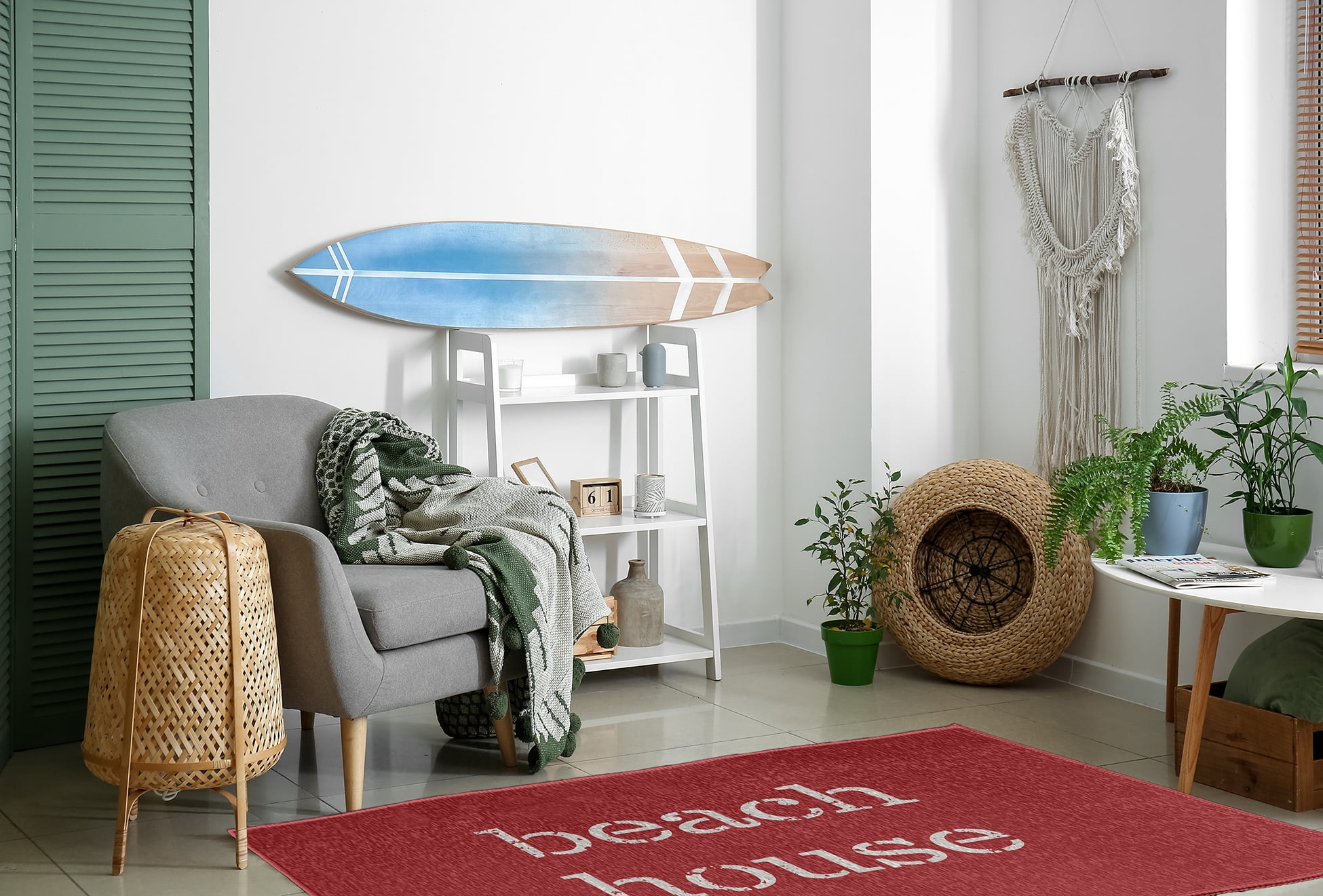 Simply Daisy 4' x 6' Beach House Nautical Chenille Rug, Ligonberry Red