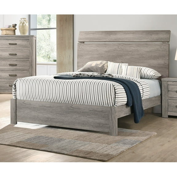 Unique Simple Antique Finish Queen Size Bed 1pc Bedroom Bedframe Plywood MDF HB Bed.