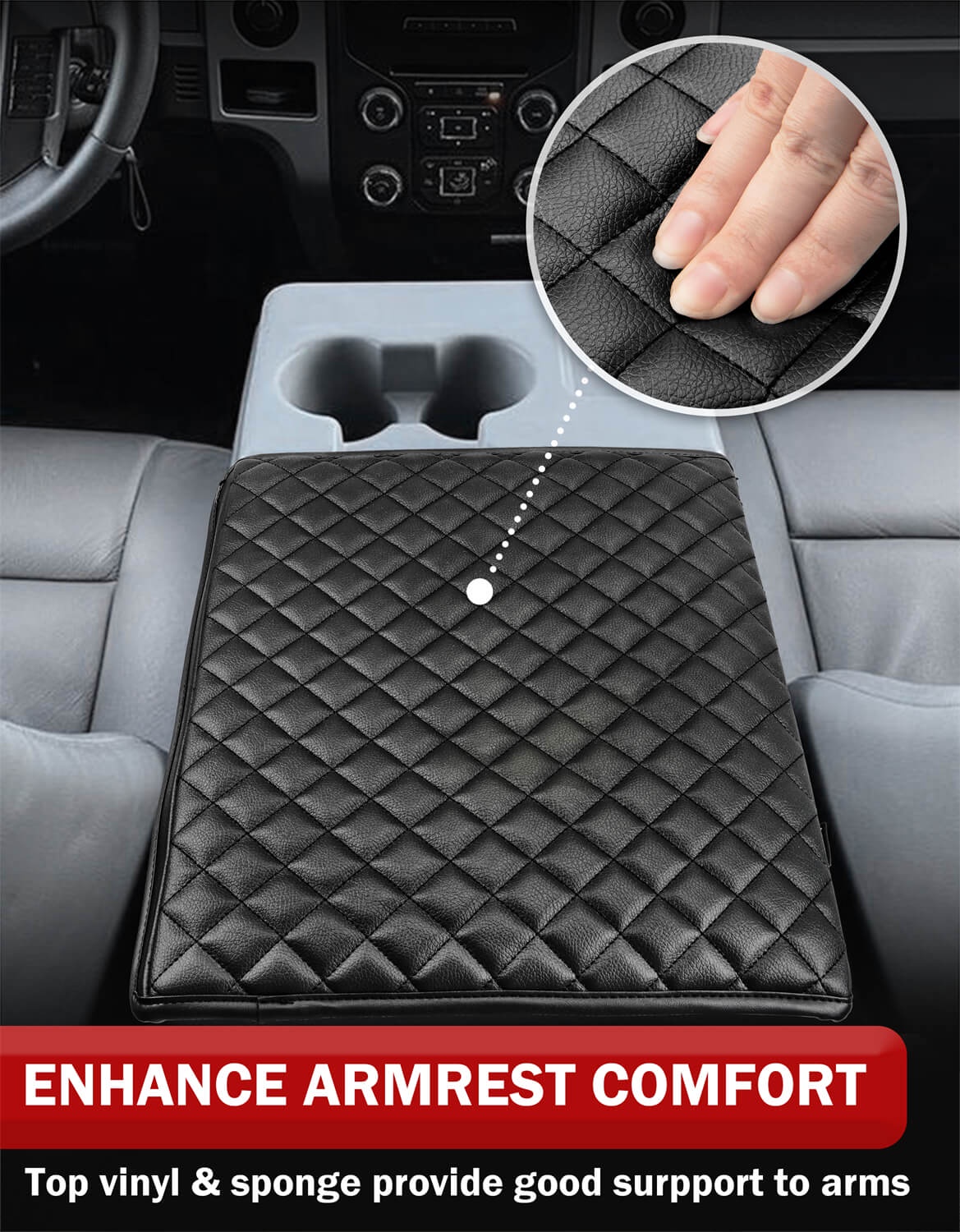 KBH Car Center Console Cover for 2011-2014 Ford F150 Accessories, Black PU Leather Armrest Seat Cover Cushion Pad