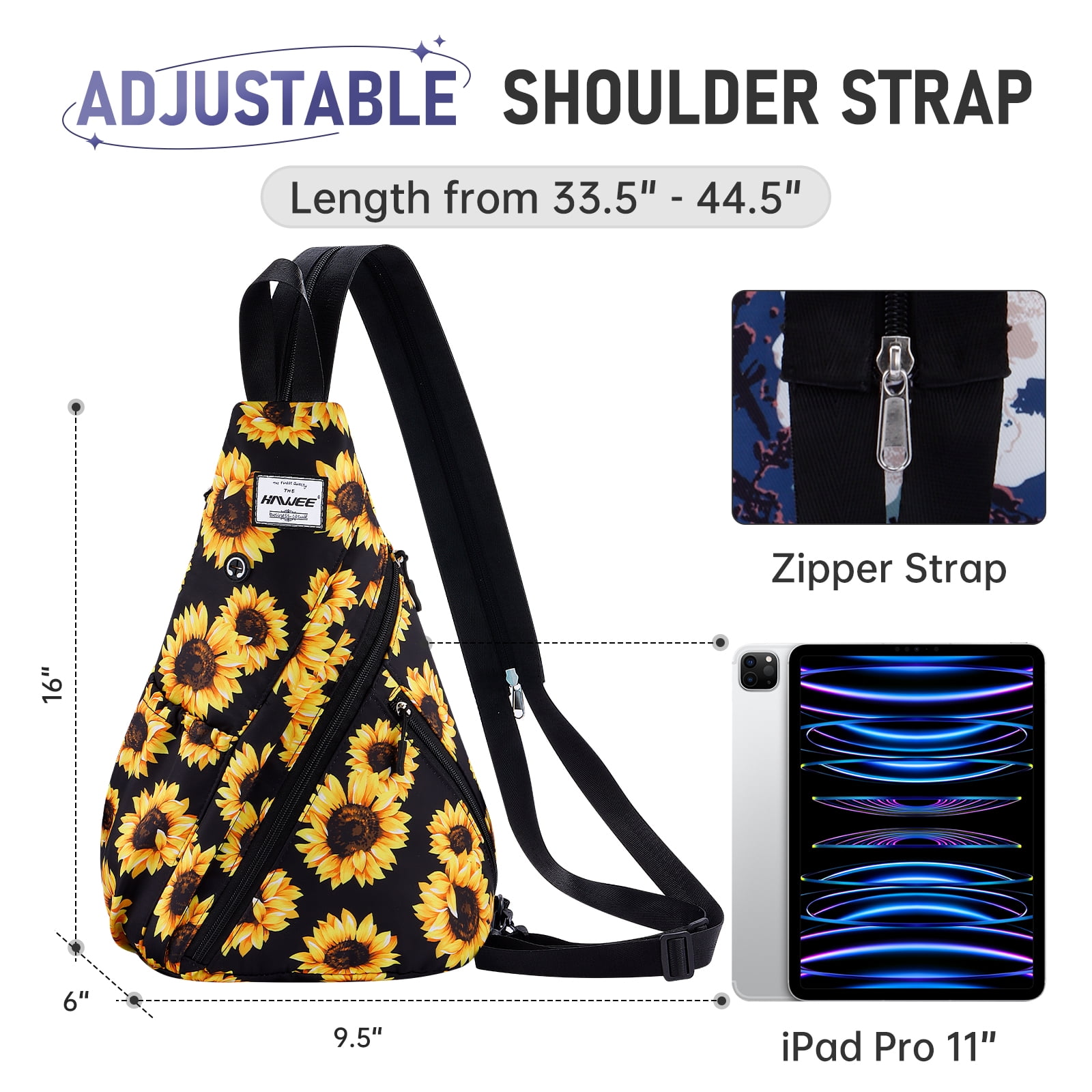 HAWEE Women's Rope Sling Bag - Convertible Chest Bag & Backpack, Water-Resistant Crossbody Daypack for Travel, Sport, Cycling | Left or Right Wear, Sunflower