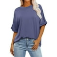 thumbnail image 2 of Antinious Summer Tops for Women Trendy,Sweatshirt for Women,Ladies Casual Crewneck Short Sleeve Solid Loose Short Loose T-shirt,Blue,L, 2 of 5
