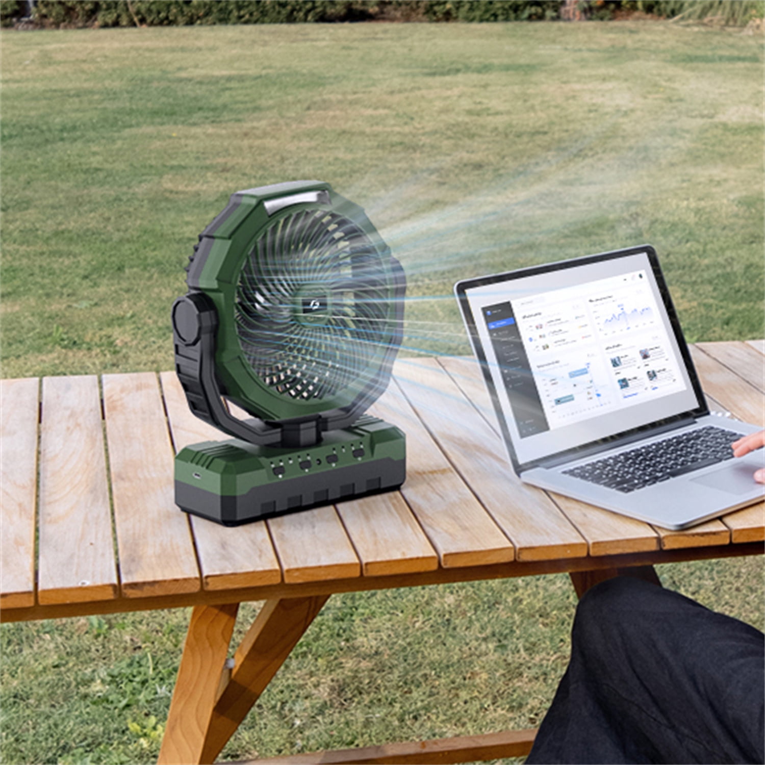 Portable Rechargeable Fan - 12000mAh 9-Inch Battery Operated Powered Fan - Camping Fan with Light & Remote for Tent - USB Table Fan for Travel, Jobsite - 4 Speeds, 4 Timers, Auto-Oscillation