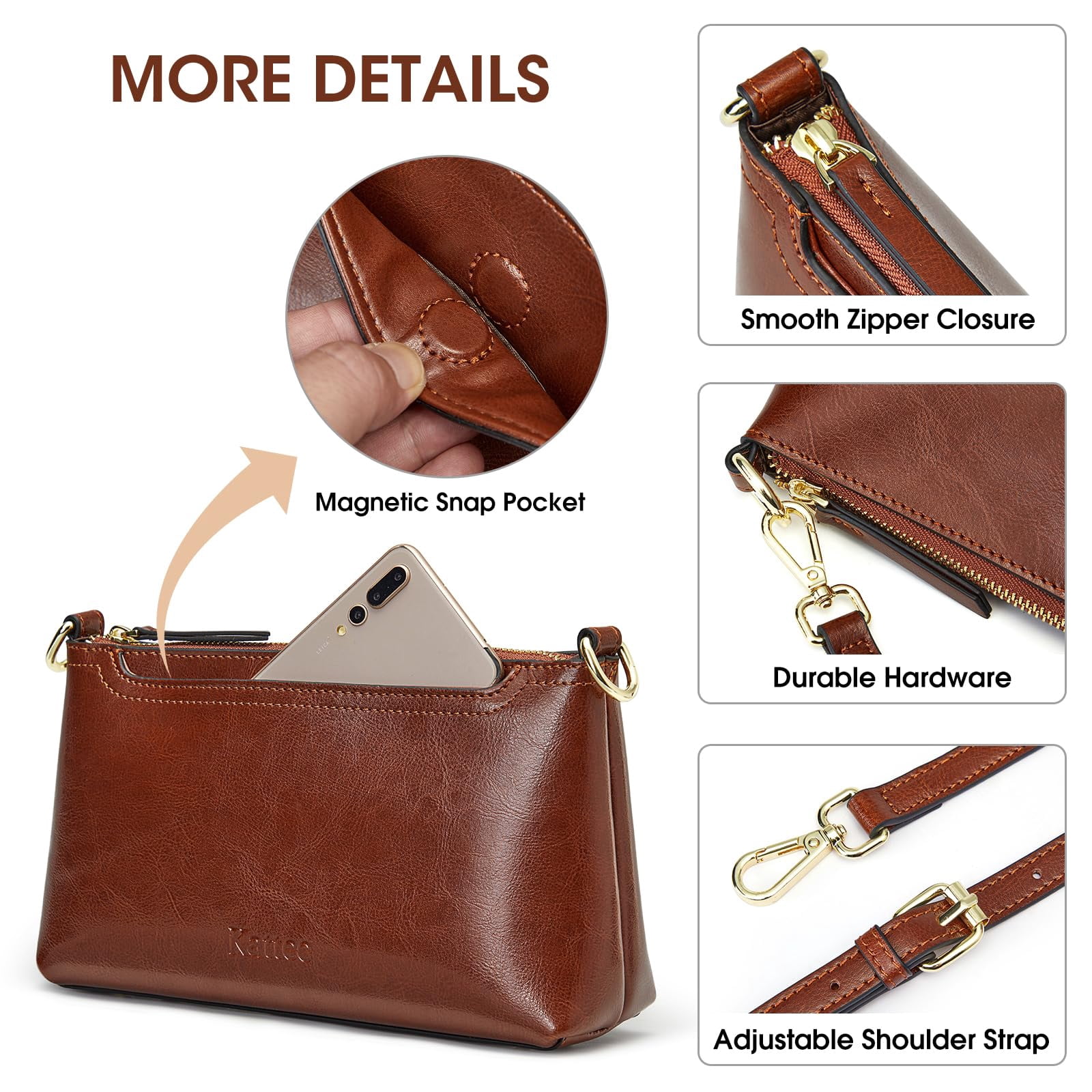 Kattee Leather Crossbody Bags for Women Trendy, Small Shoulder Purses and Handbags, Clutch Wristlet Wallet with 2 Straps